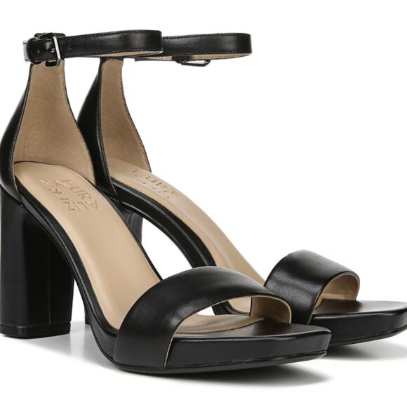 Stunning Naturalizer Women's Black Leather Open Toe Heels - Picture 1 of 6